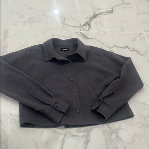 Monrow Cropped Dark Gray Button-Up Jacket